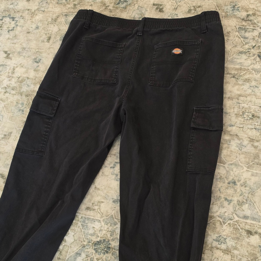 Dickies Mens Black Cargo Jogger Pants Size 34 Elastic Waist Tapered Workwear